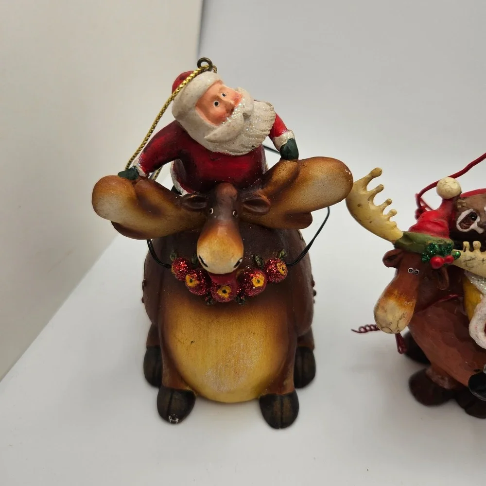 Vintage Santa Riding Woodland Animals Christmas‎ Ornaments – Set of 3